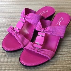 Kim Rogers Pink Beaded Wedge Heel Sandals Size 7.5